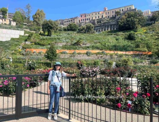 Vista panoramica della Roseraie Princesse Charlène presso il porto di Cala del Forte, Ventimiglia.